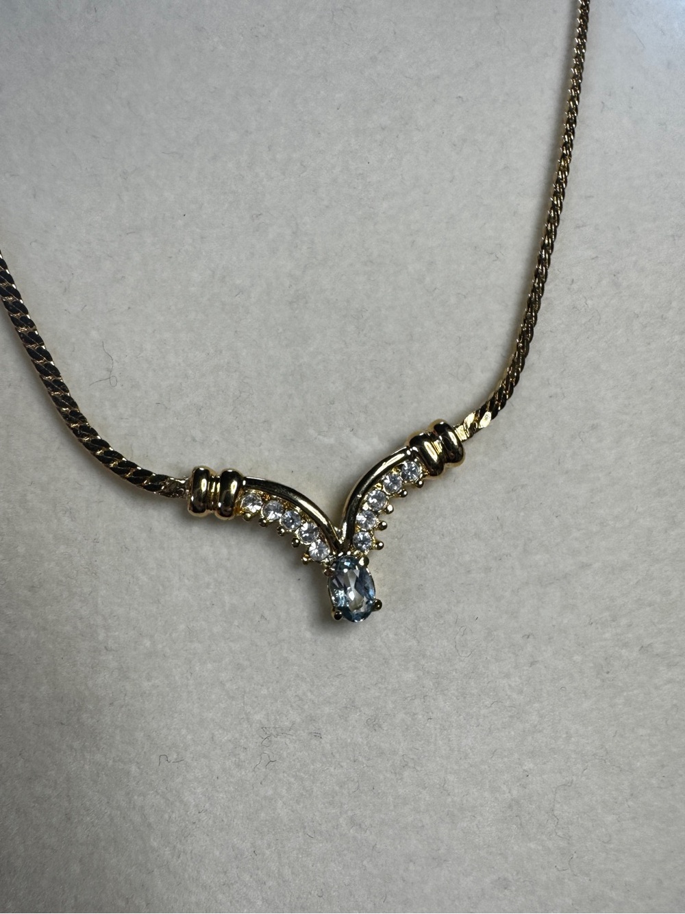 Gold-Tone Blue Stone V-Point Pendant Necklace